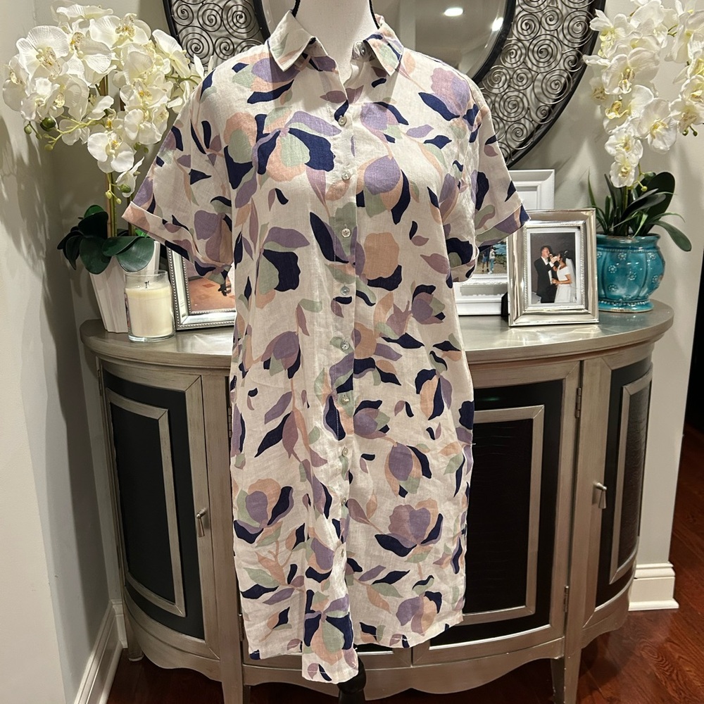 Rachel Zoe Linen Button-Up Dress in Blush, Navy & Lilac